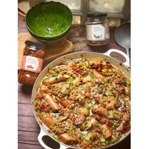 Sausage, Lentil Stew with Peppers and Porcini Mushrooms Cooks&Co